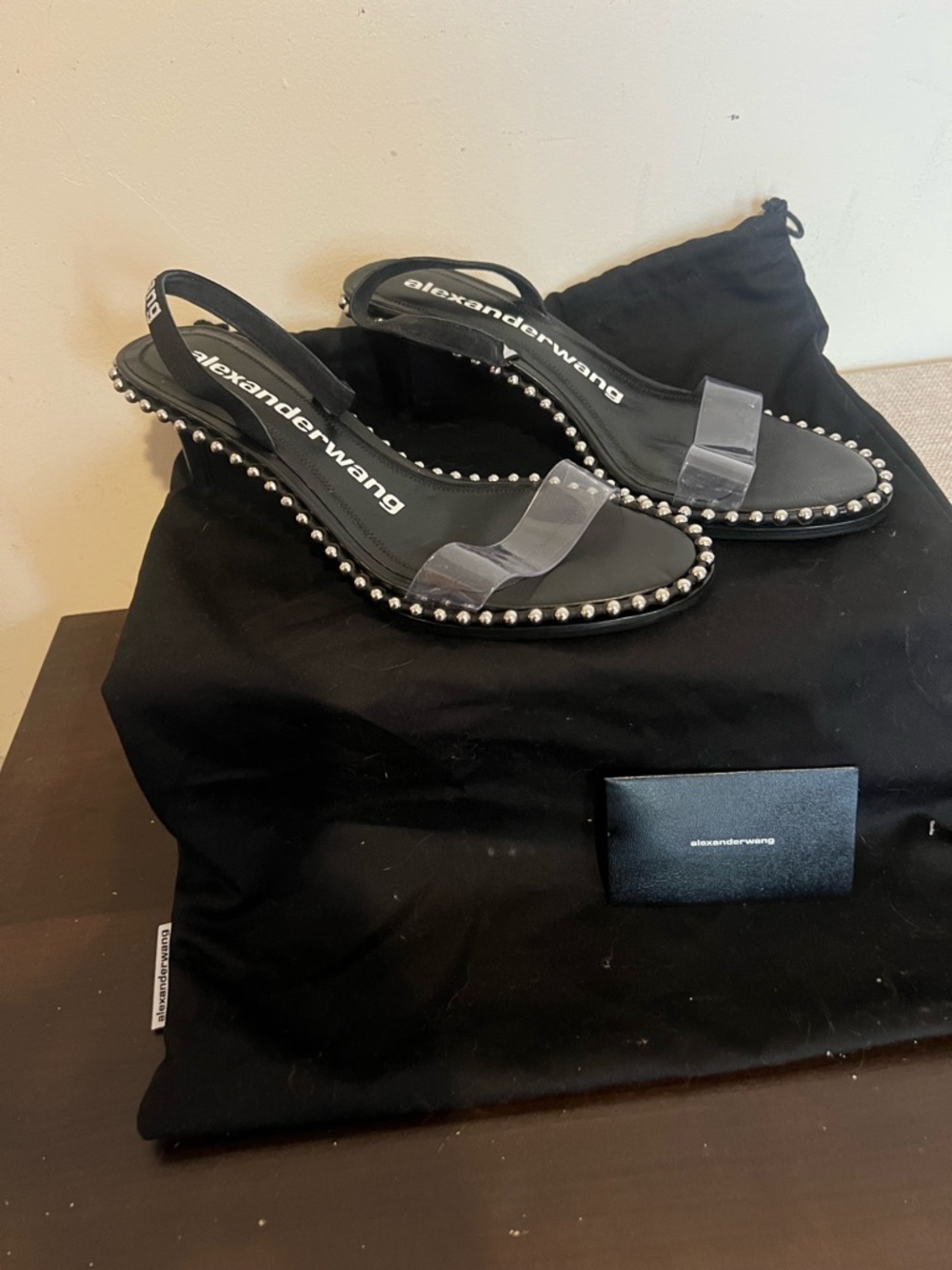 Alexander Wang Black Slingback Sandals with Silver Stud Trim